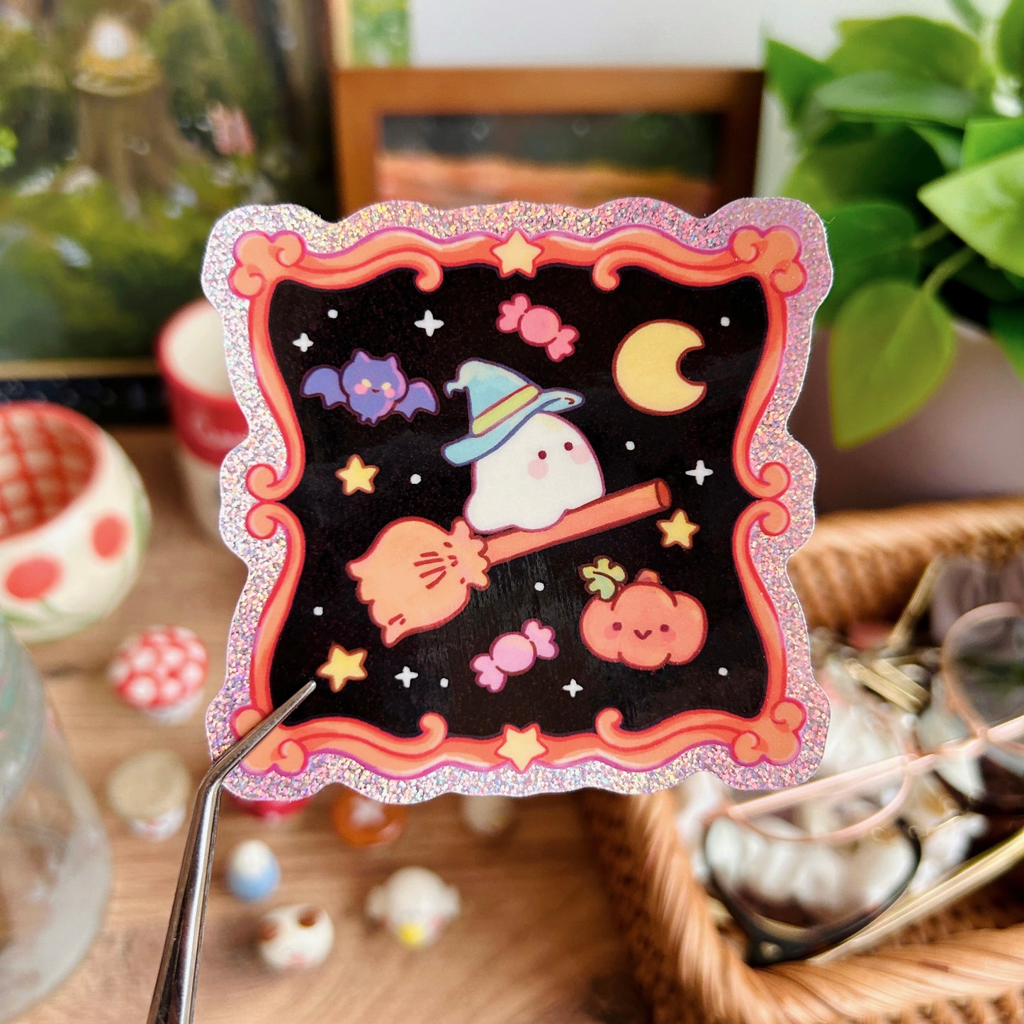 Witchy Ghost Large Glitter Sticker