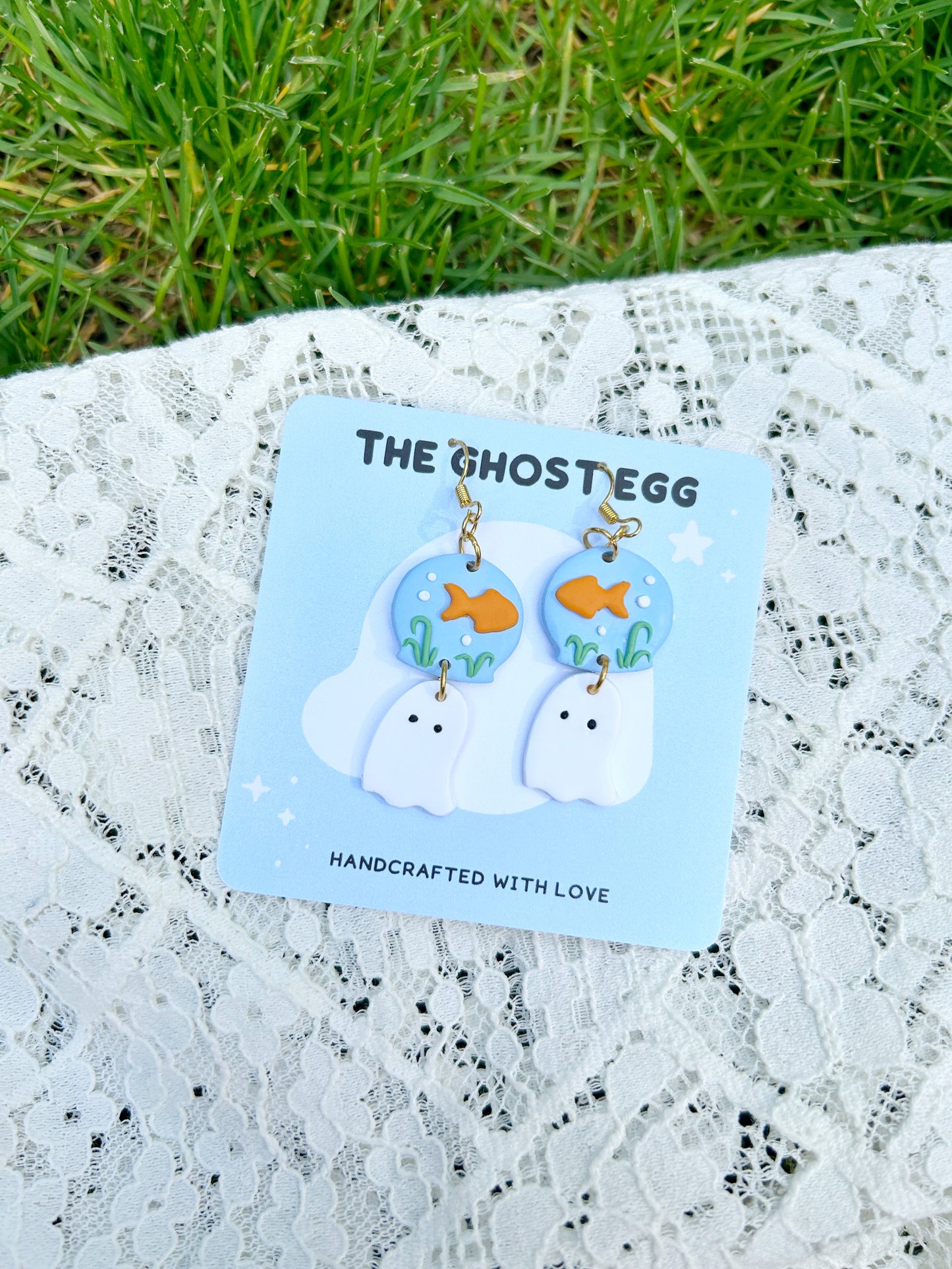 Ghost Fish Windchime Clay Earrings