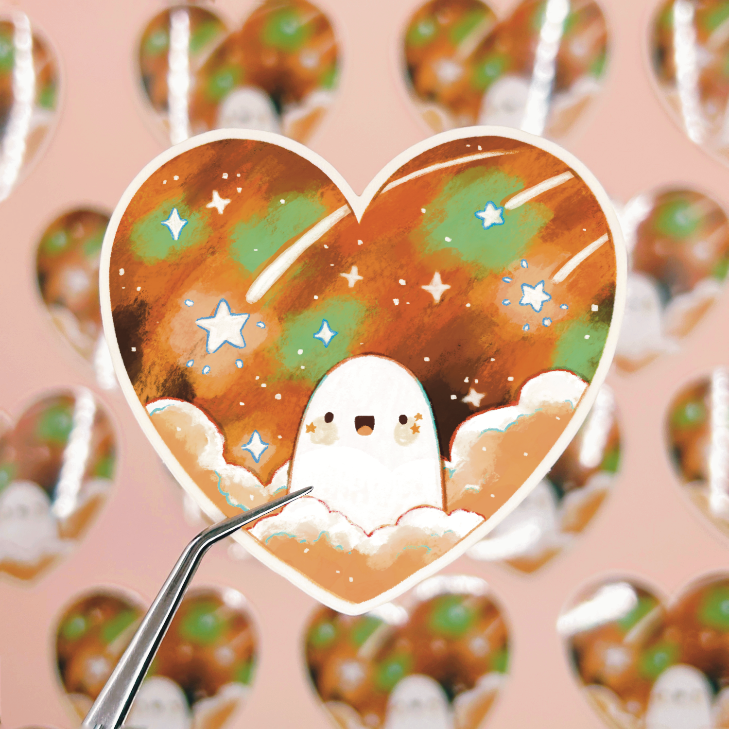 Bob the Ghost Heart Sticker — Grace Skeates Art