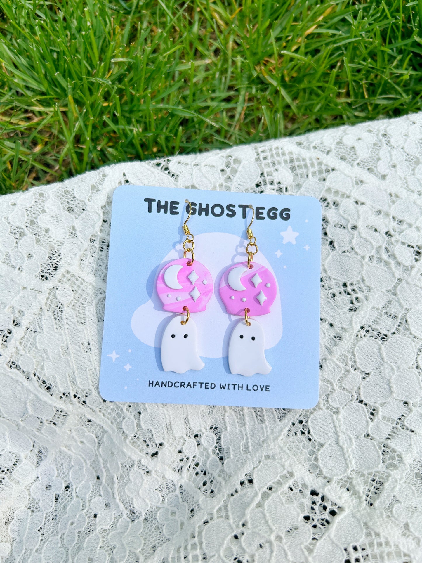 Ghost Pink Windchime Clay Earrings