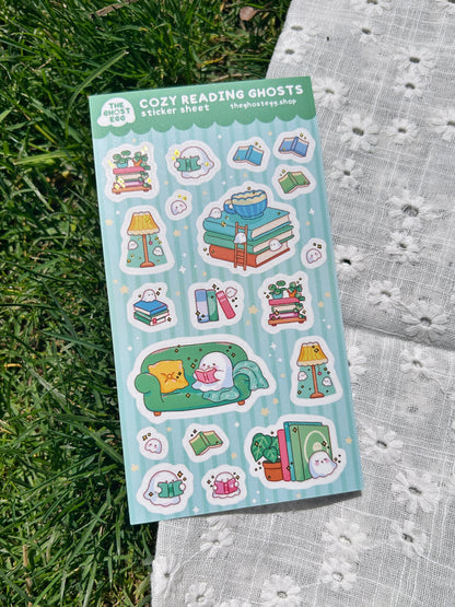 Matte Gold Foil Cozy Reading Ghosts Sticker Sheet