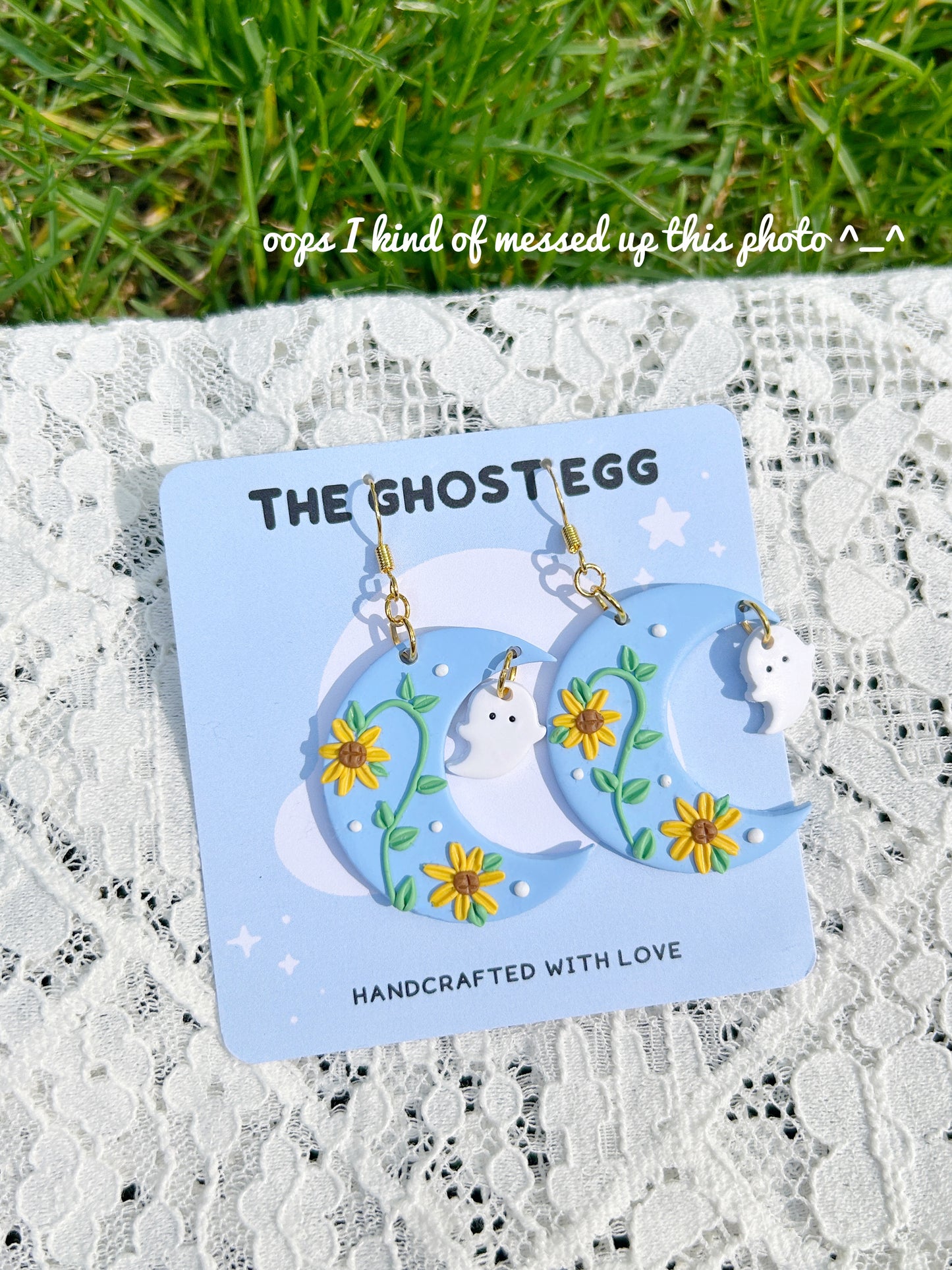 Ghost Moon Earrings - Blue Sunflower