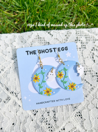 Ghost Moon Earrings - Blue Sunflower